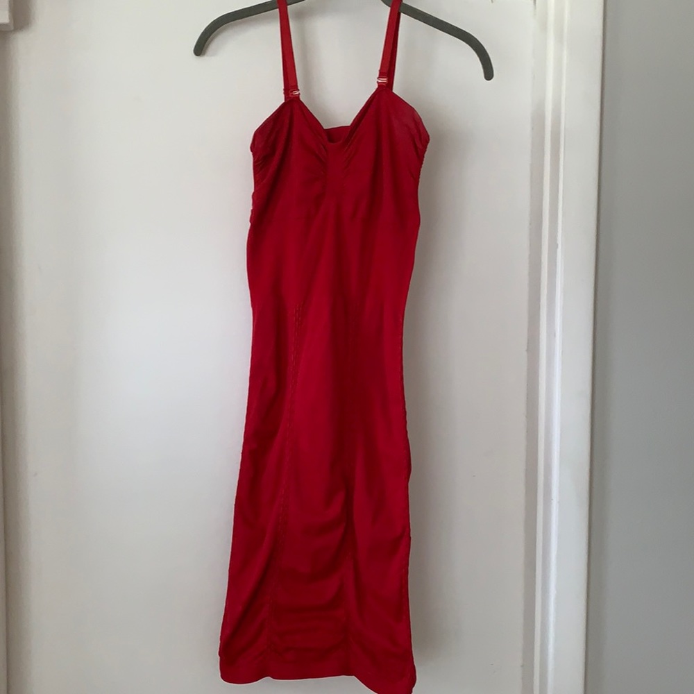 Fitted mid length red dress